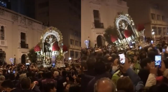 Anda del Señor de los Milagros casi cae a la pista.