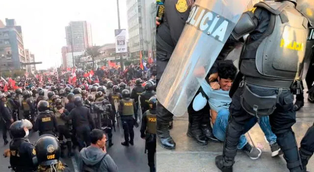 Un gran contingente de la Policía Nacional del Perú (PNP) viene evitando que los manifestantes lleguen hasta el Congreso.