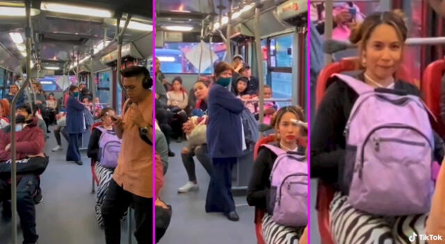 El joven no pudo evitar hacer reír a los pasajeros del bus.