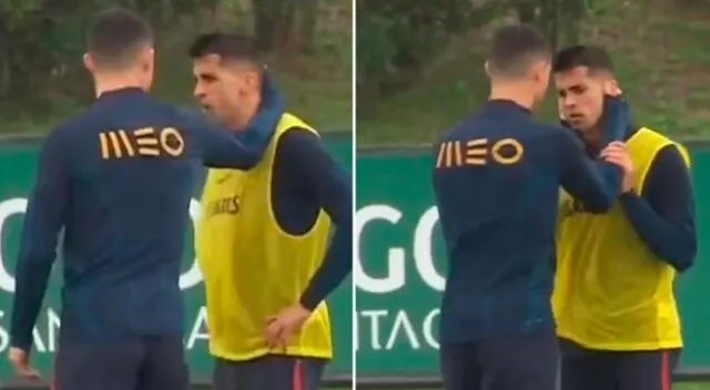 Cristiano Ronaldo y Joao Cancelo, en una situación complicada.