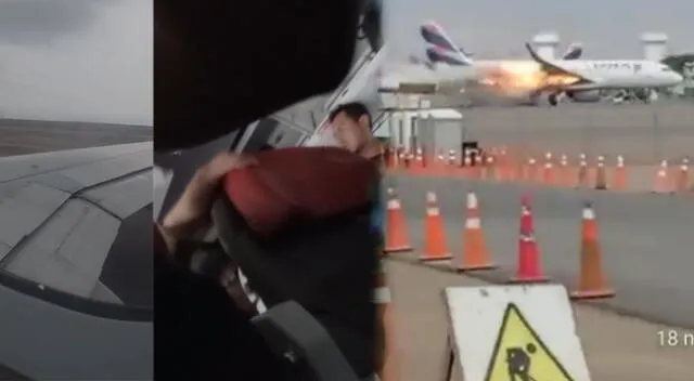 Pasajeros mandan momentos de pánico dentro de avión de Latan tras choque contra carro de bomberos.