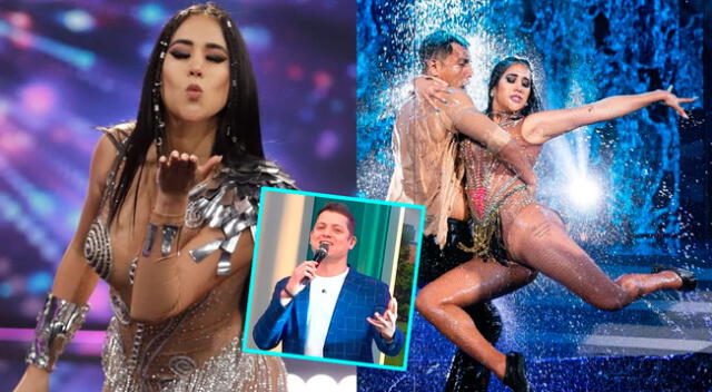 Melissa Paredes le saca 'cachita' a Gino Pesaressi y le presume el talento que tiene para estar en 'El Gran Show'.