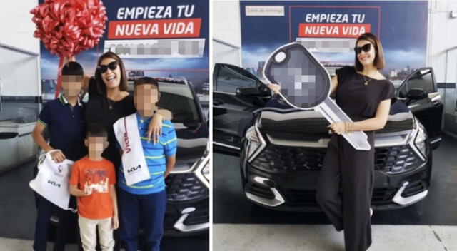 Karla Tarazona se luce orgullosa con nueva camioneta al lado de sus hijos.