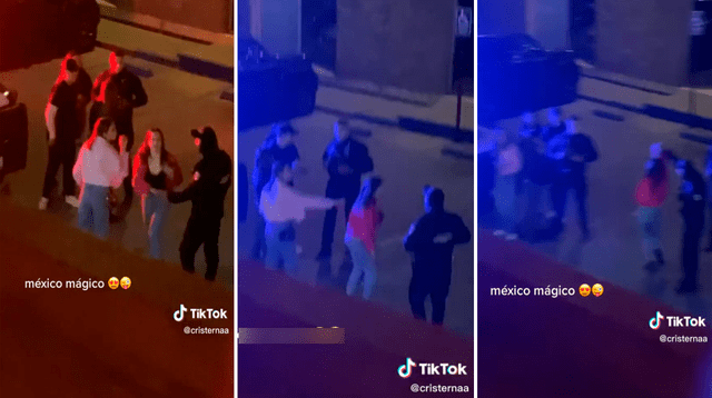 La muchacha fue captada sacando a bailar al policía que llegó a poner orden y es viral en TikTok.