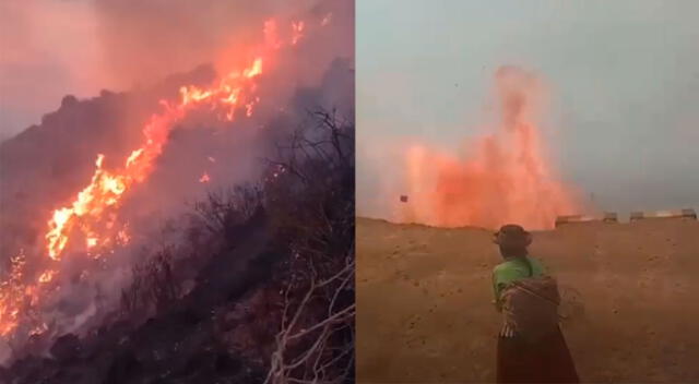 Pobladores usan tierra para apaciguar el gigantesco Incendio forestal.
