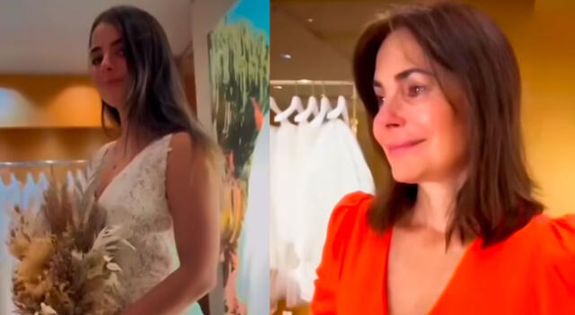 Karina Calmet llora al ver a su hija con vestido de novia.