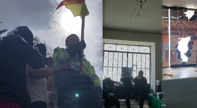 Manifestantes se llevan a efectivo para tenerlo como rehén mientras atacan Complejo Policial en Andahuaylas.