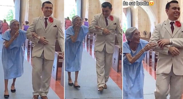 La abuelita acompañó a su nieto el día de su matrimonio y escena conmueve a miles en TikTok.