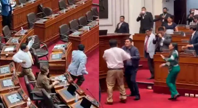 Congresistas se pelean en el pleno del Congreso.