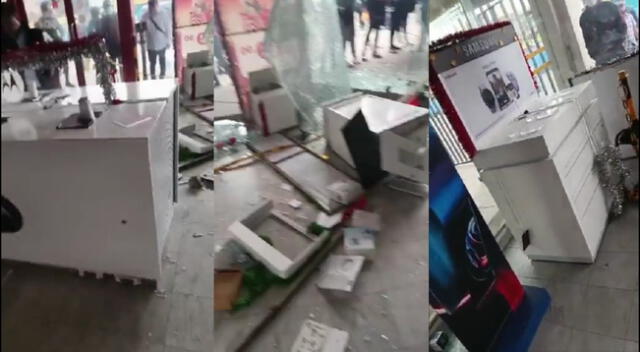 Manifestantes hacen destrozos en tienda de Claro en Arequipa