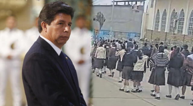 Obligan adolescentes de colegio a marchar para pedir la liberación de Pedro Castillo.