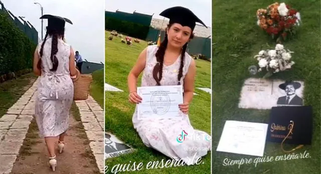 La joven arequipeña se graduó de Derecho y fue a la tumba de su padre, quien siempre la apoyó en vida.