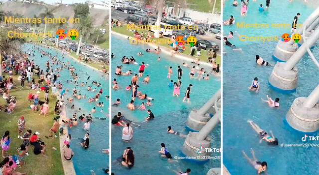 Las personas decidieron refrescarse, pero no en la playa sino en la pileta pública.