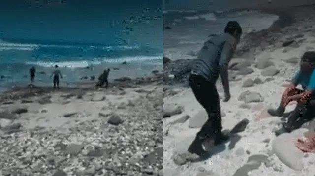 Policía salva a dos pescadores en playa de Arequipa.