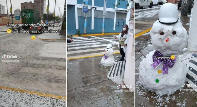 Las personas aprovecharon la granizada para hacer un lindo muñeco de nieve y es viral en TikTok.