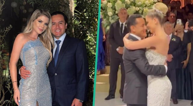 Brunella Horna y Richard Acuña realizan su primer baile como recién casados.