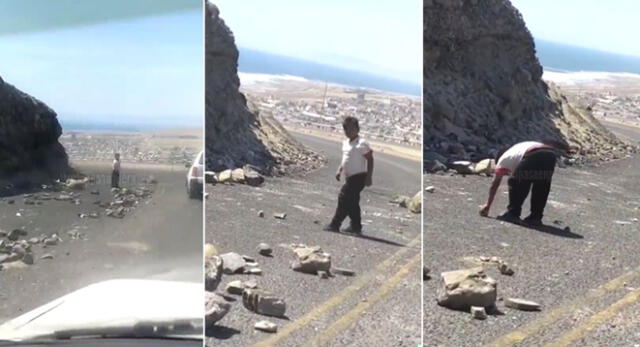 El niño fue visto recogiendo las piedras en medio de la carretera y es tendencia en TikTok.