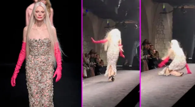 Kristen McMenamy sufrió una caída en pleno desfile de Valentino.