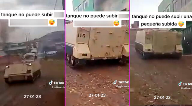 Pese a varios intentos, el tanque se quedó varado en plena subida.