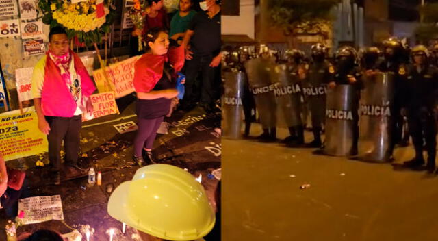 Manifestantes rezaban por Víctor Santisteban cuando fueron sorprendidos por la Policía.