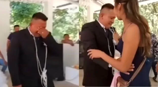 La señorita saludó al novio y a su actual pareja en la ceremonia.