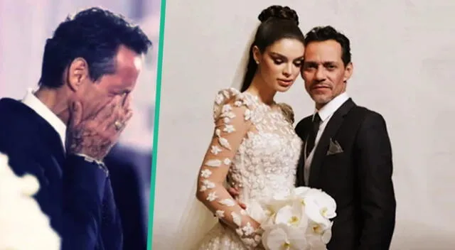 Marc Anthony no puede con su emoción y llora al ver a Nadia Ferreira llegando al altar.