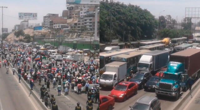 Manifestantes bloquearon la Panamericana Sur a la altura del puente Atocongo.