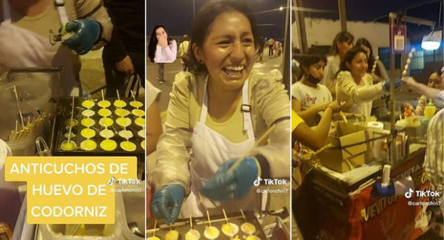 La mujer peruana se las ingenió para salir adelante vendiendo huevitos de codorniz en forma de anticucho y es viral en TikTok.