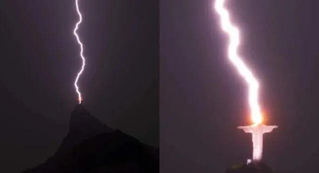 El rayo impactó en el Cristo Redentor, de 38 metros de altura, ubicado en Cerro Corcovado.