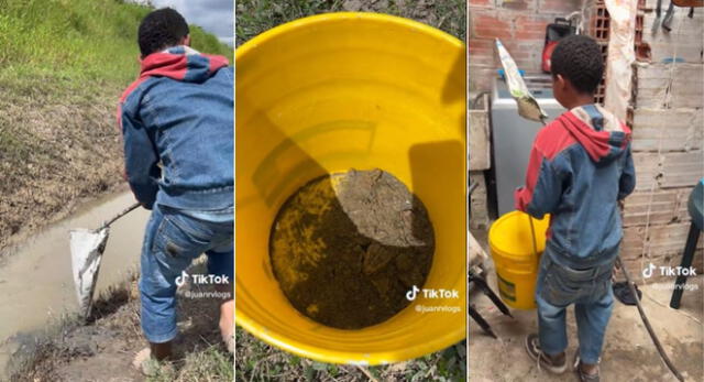 El niño colombiano pesca en el río para tener "algo que comer" y usuarios en TikTok piden darle apoyo.