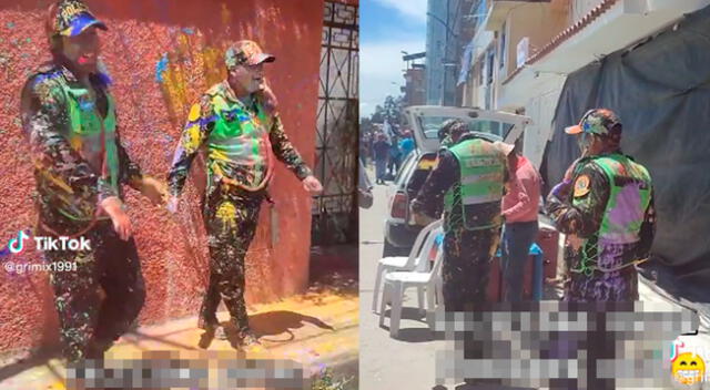 Policías también se sumaron a la fiesta de los carnavales.