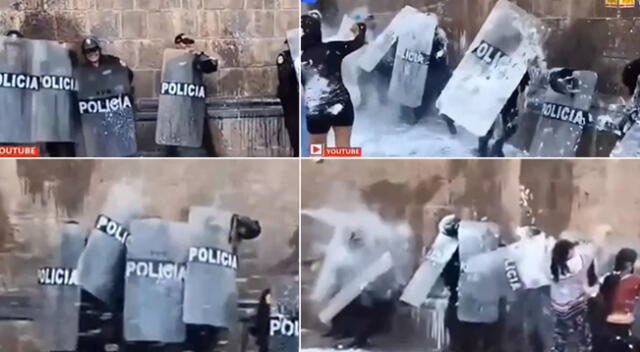 Peculiar escena de policías bañados en agua durante carnavales de Cusco se hizo viral en redes sociales.