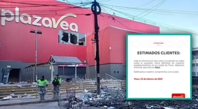 Plaza Vea advierte de falsa información sobre cierre de tienda en Puno.