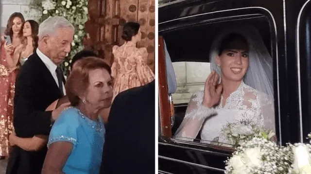 Mario Vargas Llosa y Patricia Llosa juntos en boda religiosa de su nieta.