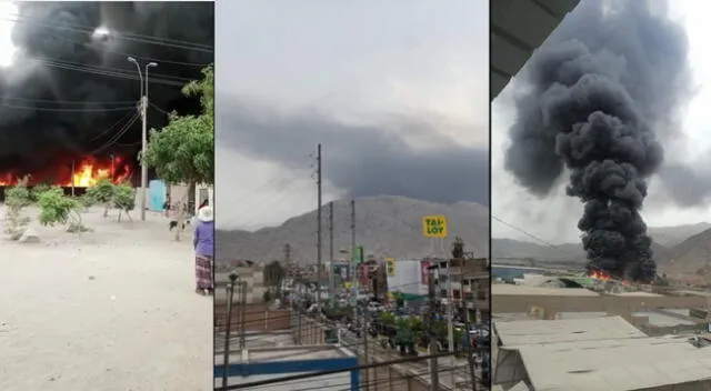 Usuarios reportan que incendio viene consumiendo fábrica de colchones en Huachipa.