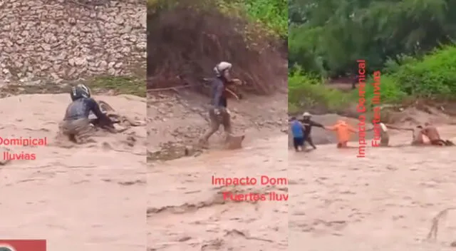 Motorizado se aferró a su moto, pero la naturaleza le demostró que era más fuerte.