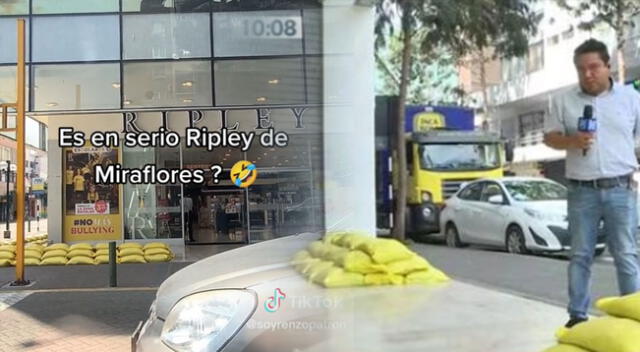 Ripley de Miraflores coloca sacos de arena en su puerta.