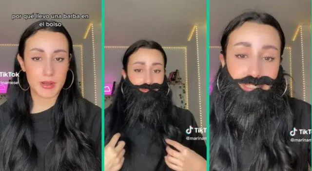 La joven explicó en video las razones por la que usa la barba artificial.