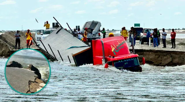 El avance del río PIura habría destruido parte de la carretera y provocó el accidente con el tráiler.