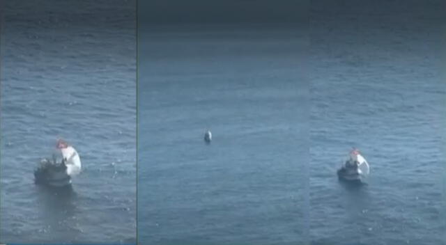 Embarcación siendo avistada por aeronave en el mar del Callao.