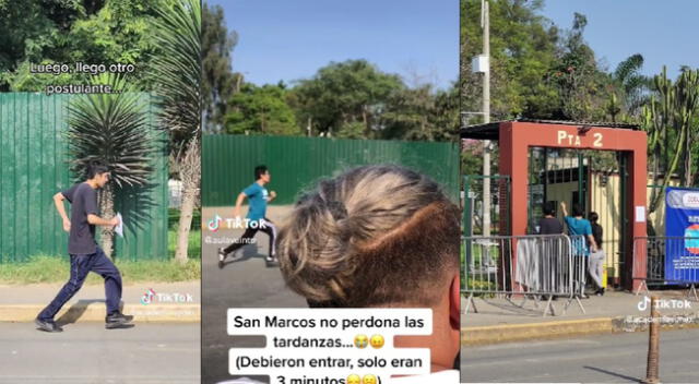 Jóvenes corriendo para poder ingresar a dar examen de admisión en San Marcos.