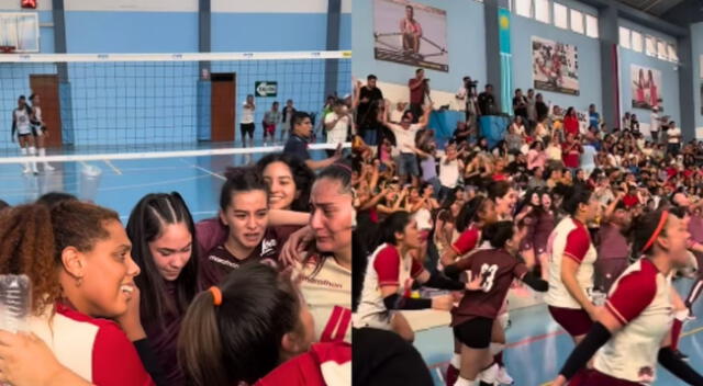 La hinchada crema grita ell ascenso del equipo de voley.