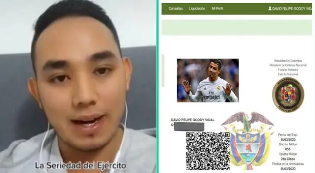 El joven colombiano se llevó una gran sorpresa a ver la foto de Cristiano Ronaldo en su libreta militar.