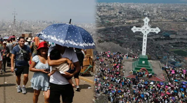 Miles de católicos realizan su caminata para llegar a la cima del Cerro San Cristobal.