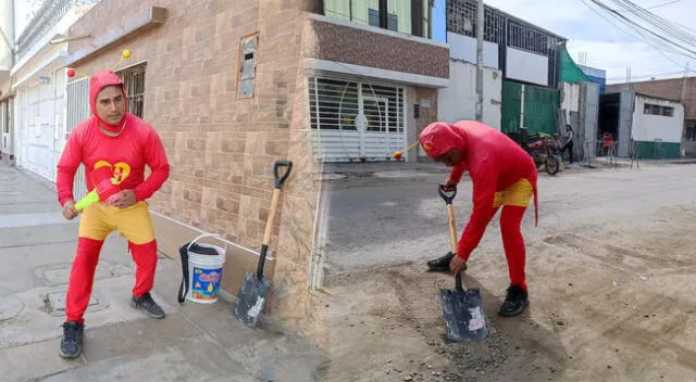 Chapulín de Trujillo repara pistas que fueron afectadas por las lluvias torrenciales.