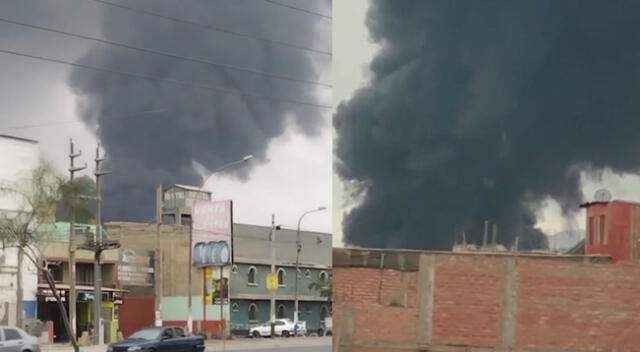 Gigantesco incendio consume fábrica de pintura en Comas