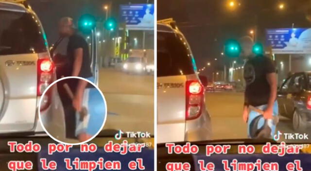 Limpiaparabrisas en la mira. El violento acto quedó registrado por un conductor que subió el video en TikTok.