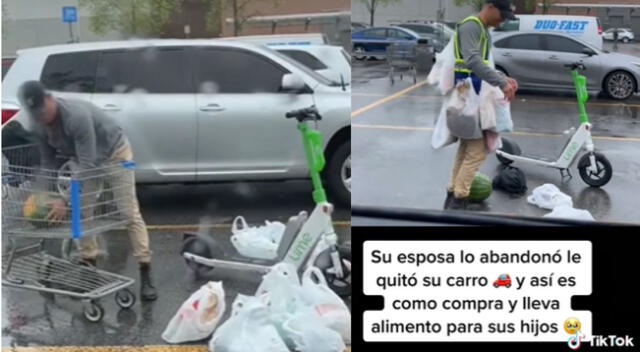 Padre de familia se las busca para traer los productos del super a su casa.