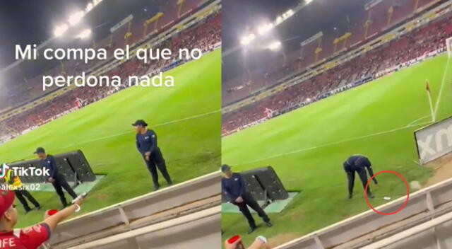 La agente se quedó sorprendida con lo que hizo el hincha.