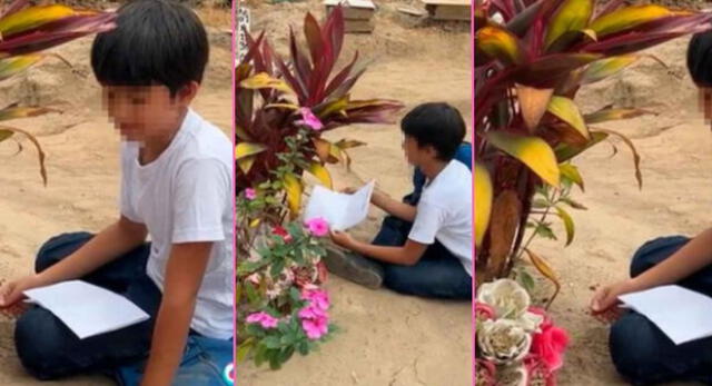Un niño fue captado visitando la tumba de su madre al salir del colegio, pero detalle es viral en TikTok.